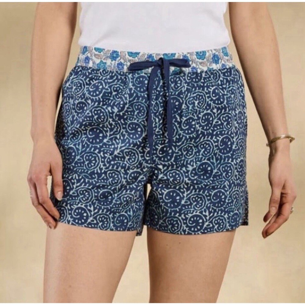 Sundance Small Shorts Kai Printed Cotton Blue Batik Elastic Waist Women's S New